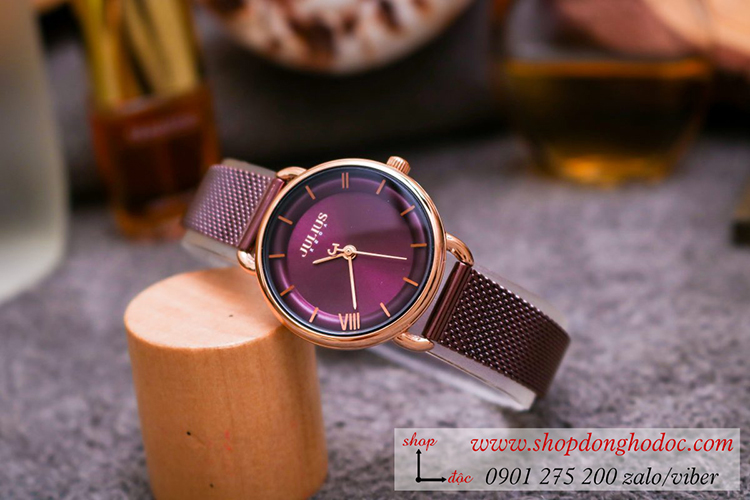 Đồng hồ Julius Hàn Quốc JA 1268D nữ dây kim loại mặt tròn tím thời thượng ĐHĐ32704
