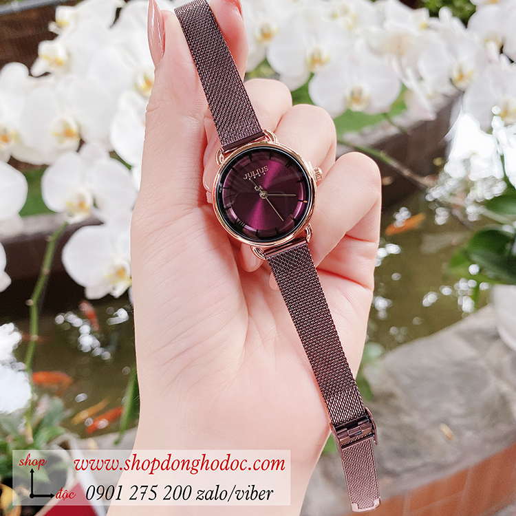 Đồng hồ Julius Hàn Quốc JA 1268D nữ dây kim loại mặt tròn tím thời thượng ĐHĐ32704