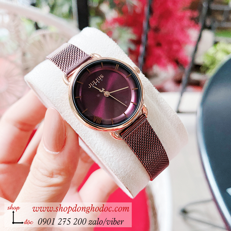 Đồng hồ Julius Hàn Quốc JA 1268D nữ dây kim loại mặt tròn tím thời thượng ĐHĐ32704
