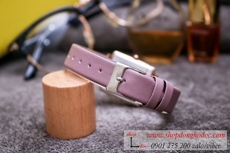 Đồng hồ nữ Hàn Quốc Julius JA 1269B dây da mặt chữ nhật hồng pastel sang chảnh ĐHĐ31001