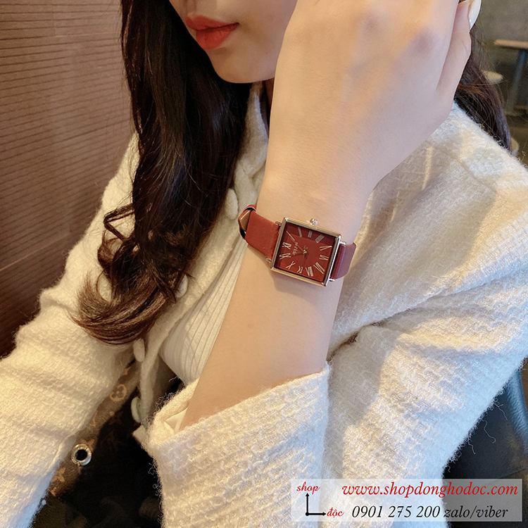 Đồng hồ nữ Hàn Quốc Julius JA 1269D dây da mặt chữ nhật đỏ đô quyến rũ ĐHĐ31002