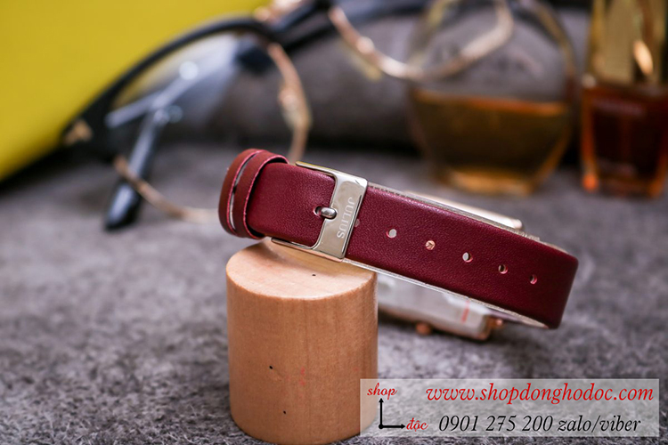 Đồng hồ nữ Hàn Quốc Julius JA 1269D dây da mặt chữ nhật đỏ đô quyến rũ ĐHĐ31002