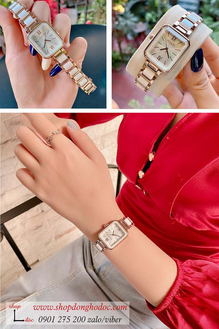Đồng hồ nữ Hàn Quốc Julius JA 1273A dây kim loại vàng mặt vuông trắng hiện đại ĐHĐ33201