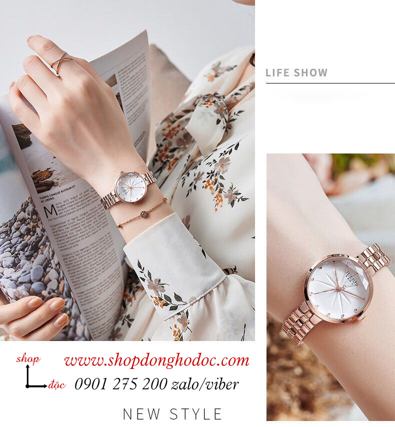 Đồng hồ nữ Julius JA 1278 dây kim loại vàng mặt tròn size nhỏ trắng sang chảnh ĐHĐ35204