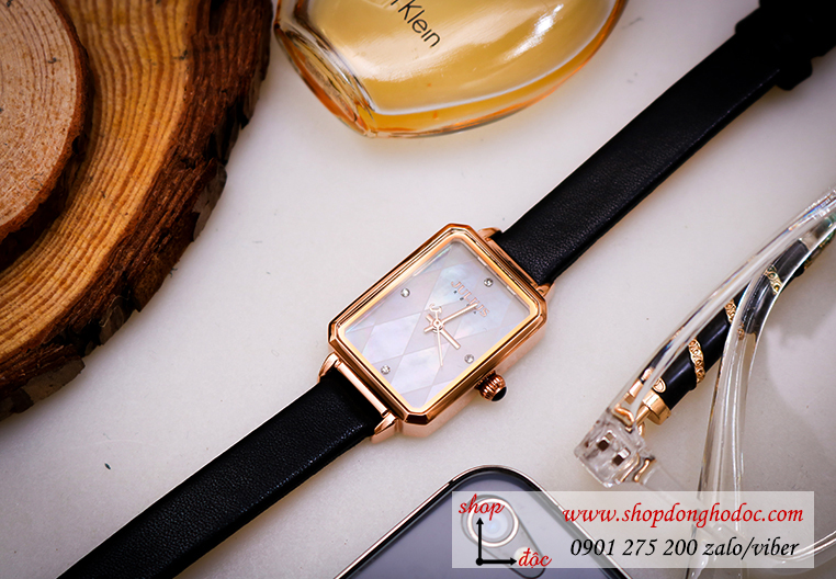 Đồng hồ nữ Julius Hàn Quốc JA 1280A dây da mặt chữ nhật khảm trai trắng sang chảnh ĐHĐ30301