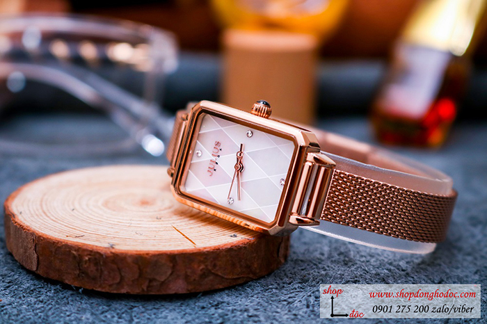 Đồng hồ nữ Julius Hàn Quốc JA 1280A dây kim loại mặt chữ nhật khảm trai trắng sang chảnh ĐHĐ30303