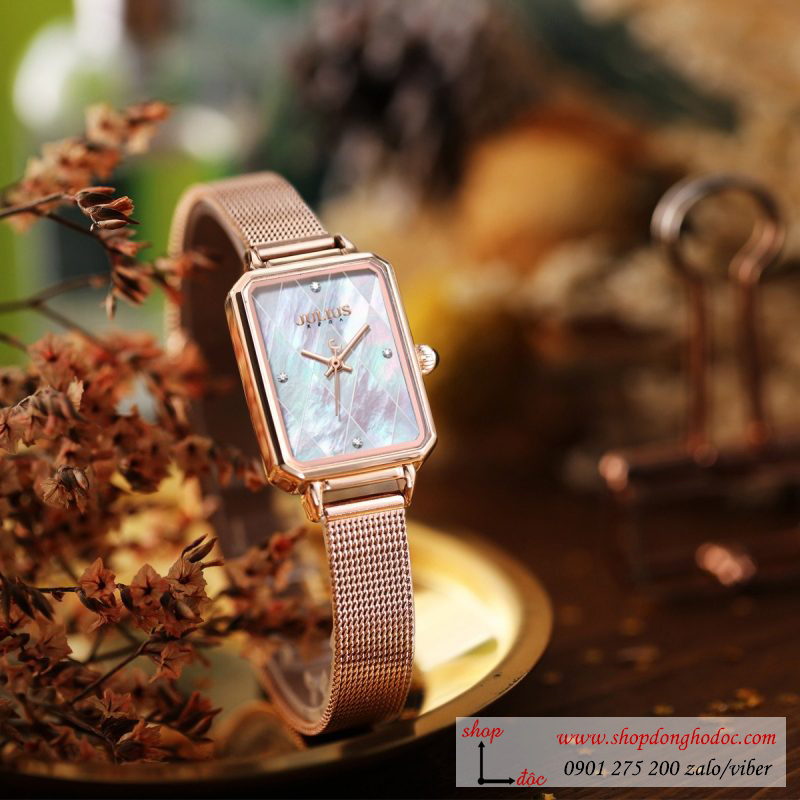 Đồng hồ nữ Julius Hàn Quốc JA 1280A dây kim loại mặt chữ nhật khảm trai trắng sang chảnh ĐHĐ30303