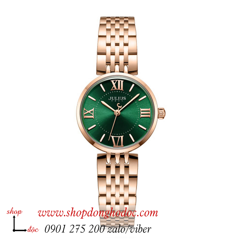 Đồng hồ nữ Julius JA 1282 dây kim loại mặt tròn size nhỏ xanh lục sành điệu ĐHĐ37503