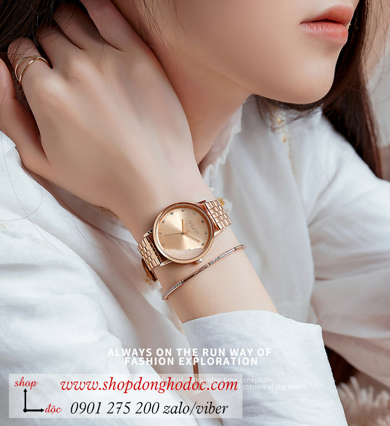 Đồng hồ nữ Julius JA 1283A dây kim loại mặt tròn đính đá vàng sang chảnh ĐHĐ34703