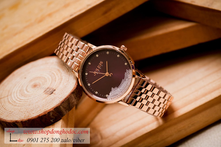 Đồng hồ nữ Julius JA 1283D dây kim loại mặt tròn đính đá tím thời thượng ĐHĐ34702