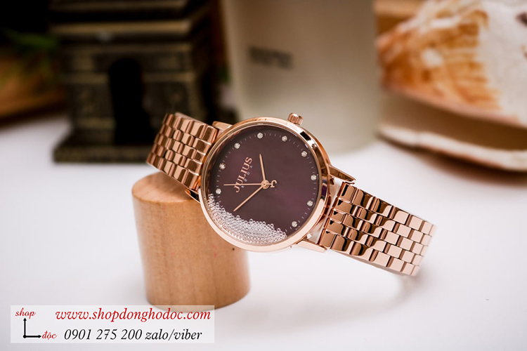 Đồng hồ nữ Julius JA 1283D dây kim loại mặt tròn đính đá tím thời thượng ĐHĐ34702