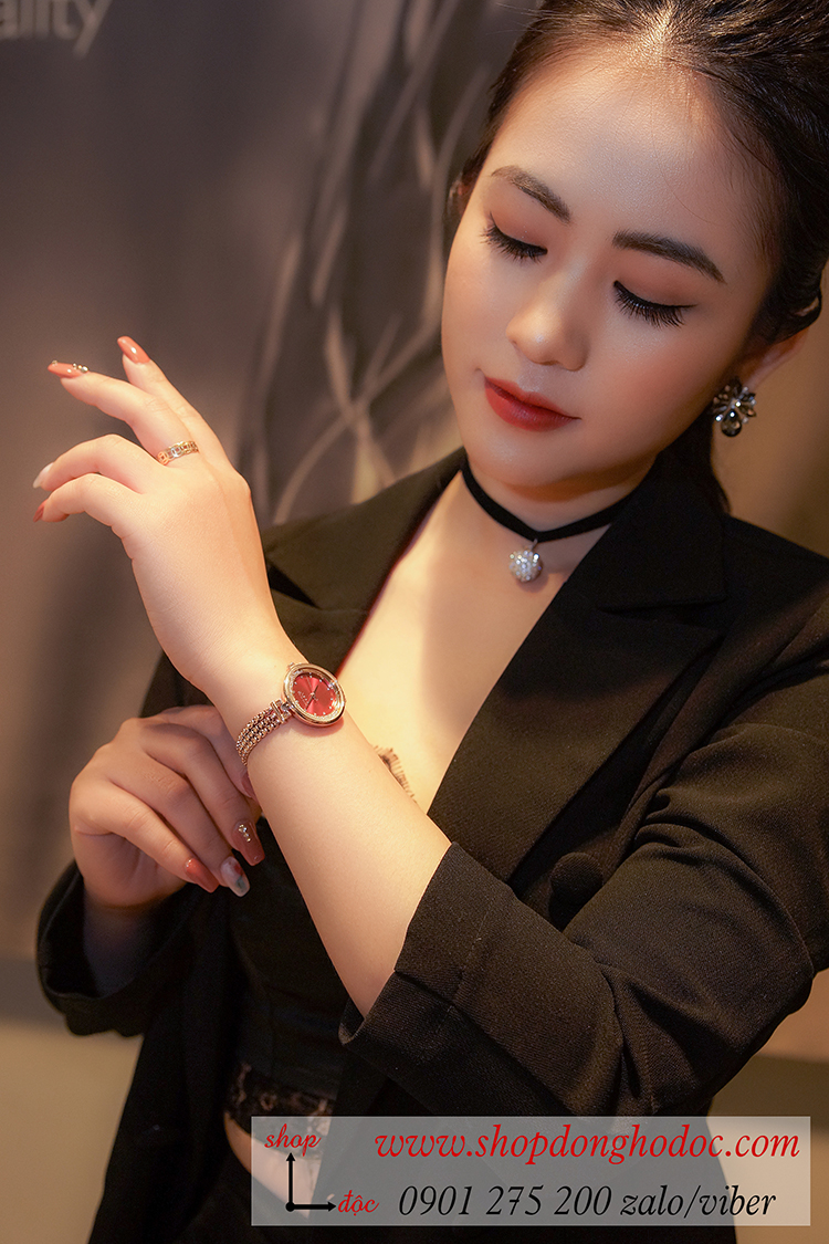 Đồng hồ nữ Julius Hàn Quốc JA 1285B dây kim loại mặt tròn đính đá đỏ quyến rũ ĐHĐ35403