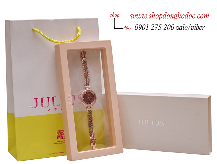 Đồng hồ nữ Julius Hàn Quốc JA 1285B dây kim loại mặt tròn đính đá đỏ quyến rũ ĐHĐ35403