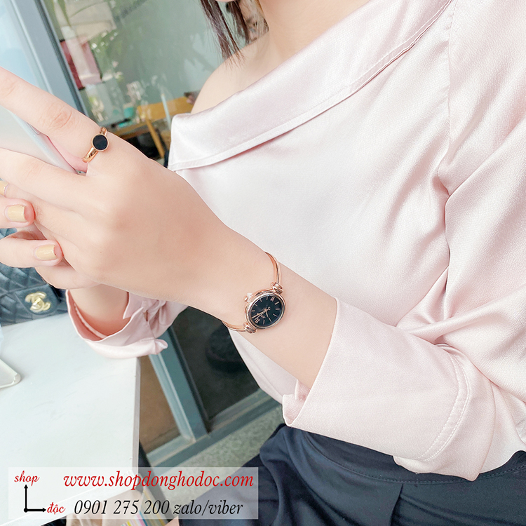 Đồng hồ lắc tay nữ Julius JA 1293 dây kim loại mặt tròn size nhỏ đen thanh lịch ĐHĐ36303