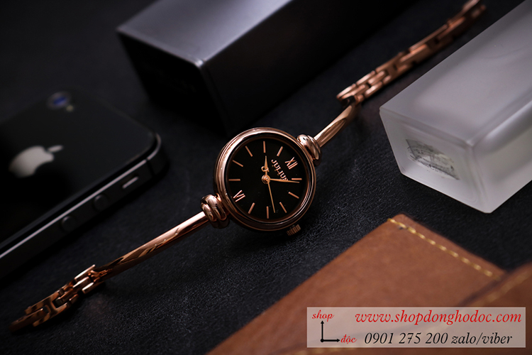 Đồng hồ lắc tay nữ Julius JA 1293 dây kim loại mặt tròn size nhỏ đen thanh lịch ĐHĐ36303
