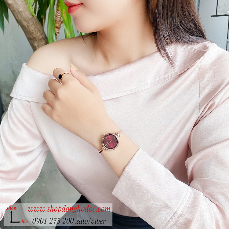 Đồng hồ lắc tay nữ Julius JA 1293 dây kim loại mặt tròn size nhỏ đỏ quyến rũ ĐHĐ36301