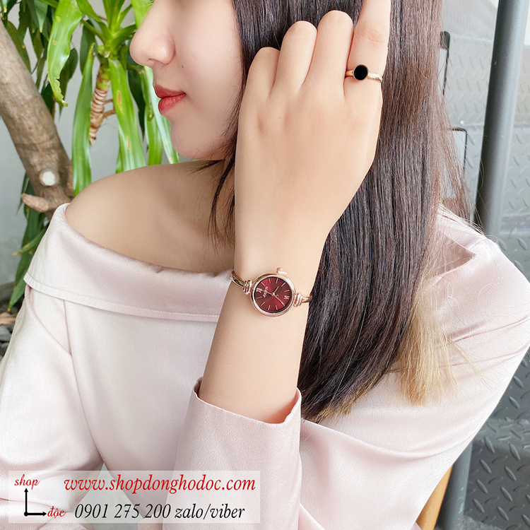 Đồng hồ lắc tay nữ Julius JA 1293 dây kim loại mặt tròn size nhỏ đỏ quyến rũ ĐHĐ36301