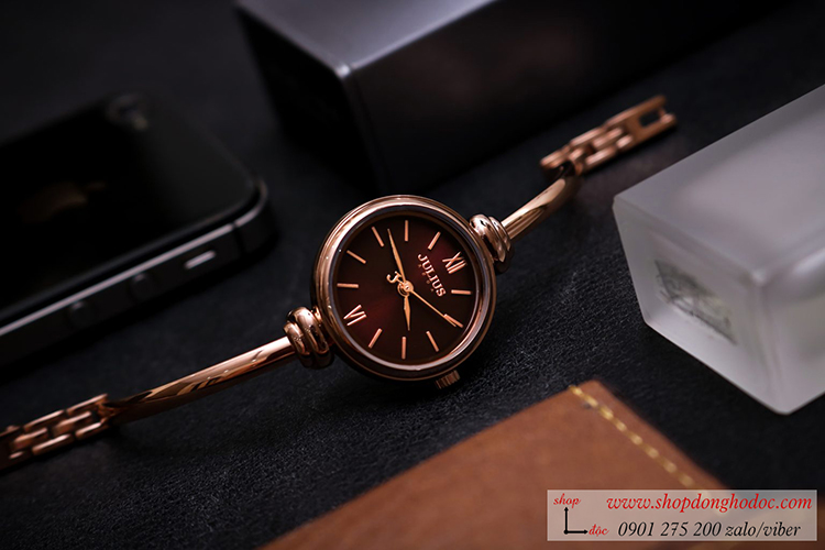 Đồng hồ lắc tay nữ Julius JA 1293 dây kim loại mặt tròn size nhỏ đỏ quyến rũ ĐHĐ36301