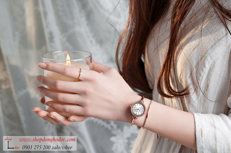 Đồng hồ lắc tay nữ Julius JA 1293 dây kim loại mặt tròn size nhỏ trắng sang chảnh ĐHĐ36302