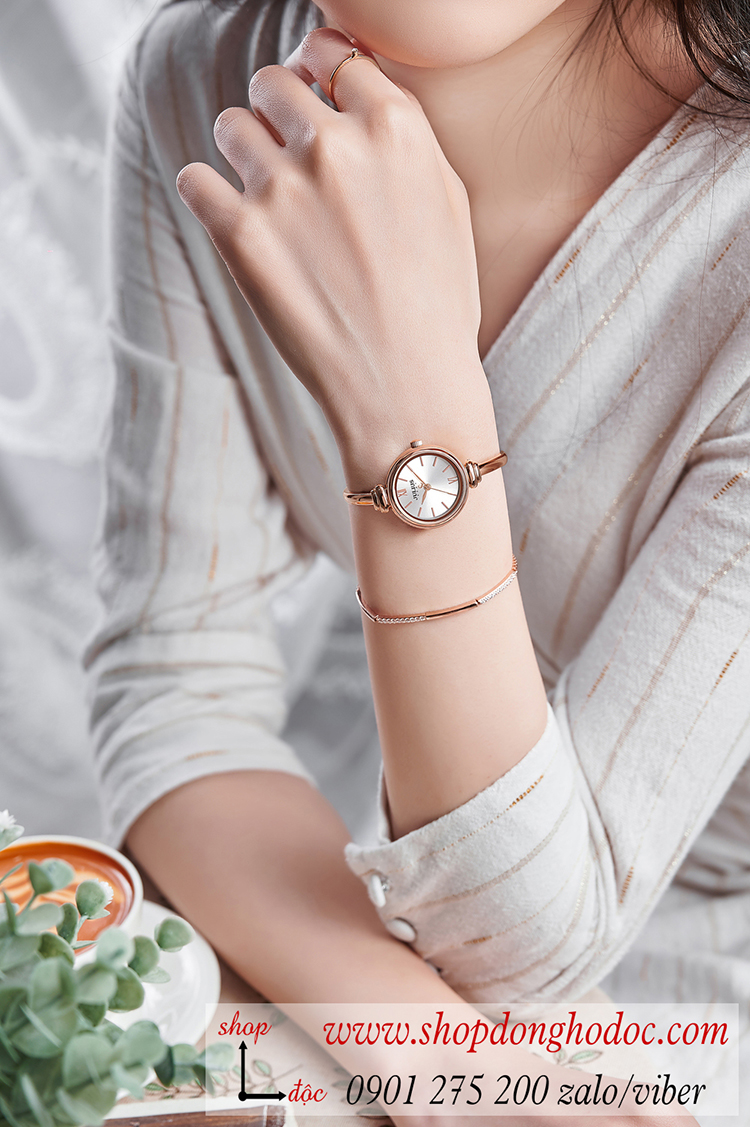Đồng hồ lắc tay nữ Julius JA 1293 dây kim loại mặt tròn size nhỏ trắng sang chảnh ĐHĐ36302