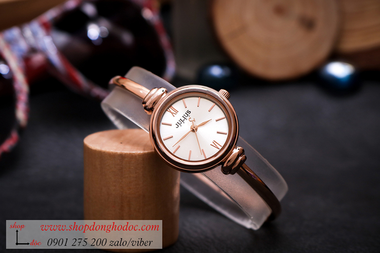 Đồng hồ lắc tay nữ Julius JA 1293 dây kim loại mặt tròn size nhỏ trắng sang chảnh ĐHĐ36302