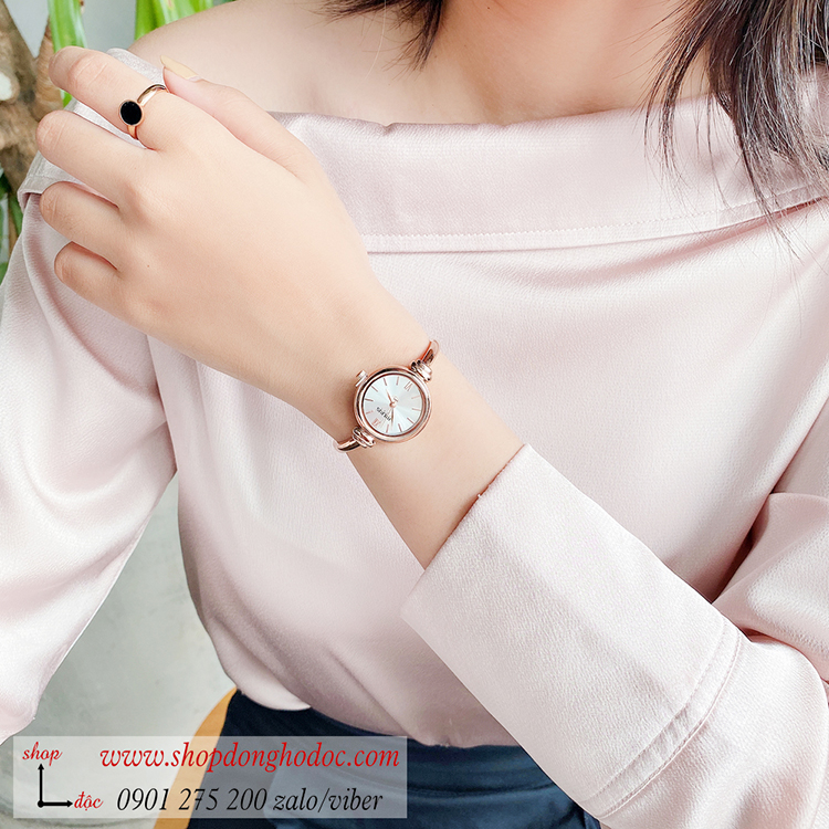 Đồng hồ lắc tay nữ Julius JA 1293 dây kim loại mặt tròn size nhỏ trắng sang chảnh ĐHĐ36302