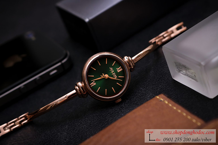 Đồng hồ lắc tay nữ Julius JA 1293 dây kim loại mặt tròn size nhỏ xanh sành điệu ĐHĐ36304