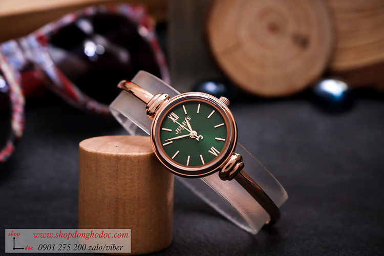 Đồng hồ lắc tay nữ Julius JA 1293 dây kim loại mặt tròn size nhỏ xanh sành điệu ĐHĐ36304