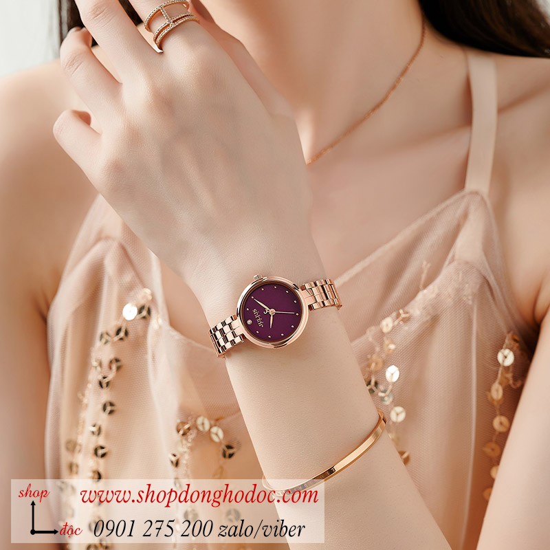 Đồng hồ nữ Julius JA 1294 dây kim loại mặt tròn size nhỏ khảm trai tím thời thượng ĐHĐ37402