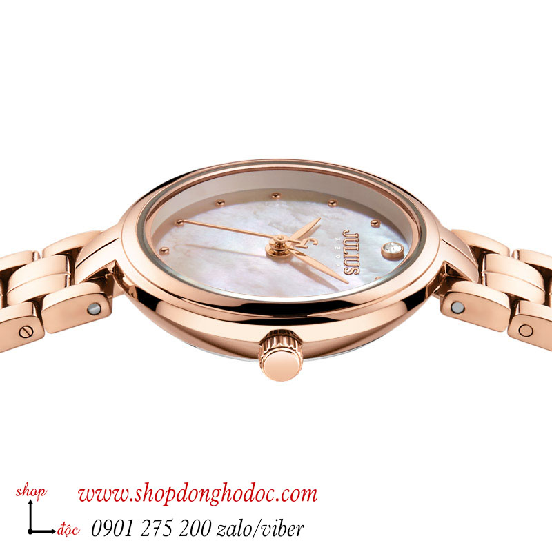 Đồng hồ nữ Julius JA 1294 dây kim loại mặt tròn size nhỏ khảm trai trắng hồng sang chảnh ĐHĐ37401