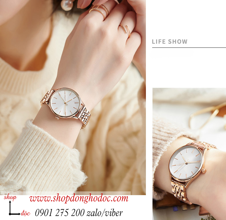 Đồng hồ nữ Julius JA 1298 dây kim loại mặt tròn trắng sang chảnh ĐHĐ37602