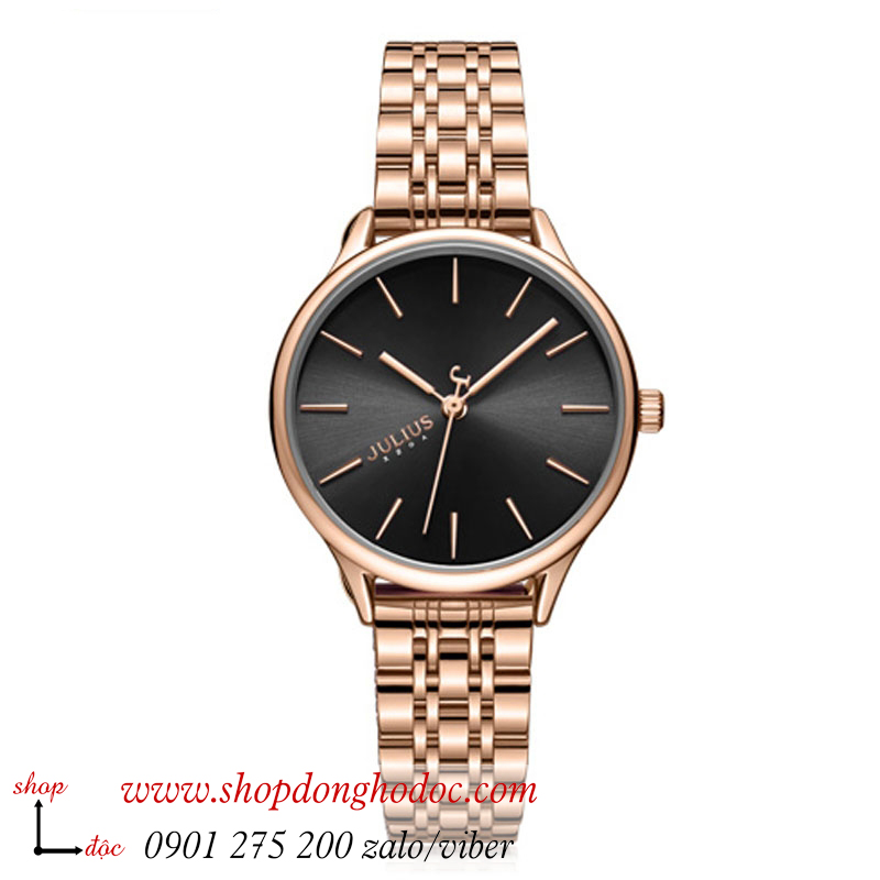Đồng hồ nữ Julius JA 1298 dây kim loại mặt tròn đen thanh lịch ĐHĐ37604