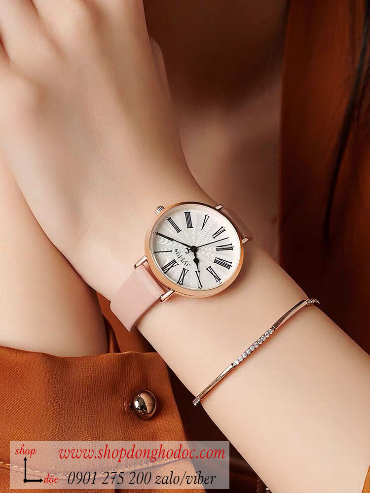 Đồng hồ nữ Julius JA 1300 dây da mặt tròn hồng pastel nhẹ nhàng ĐHĐ37203