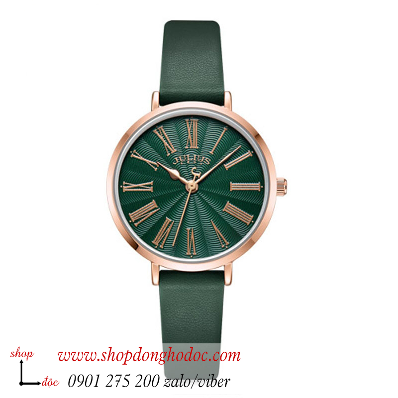 Đồng hồ nữ Julius JA 1300 dây da mặt tròn xanh lục sành điệu ĐHĐ37202