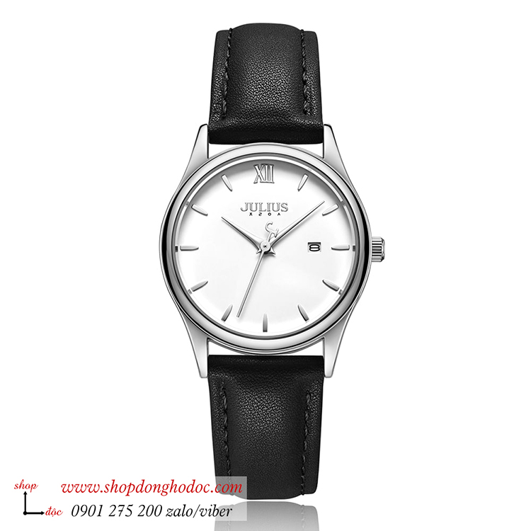 Đồng hồ nữ Julius JA 1309LA3 dây da đen mặt tròn trắng có lịch ĐHĐ36101