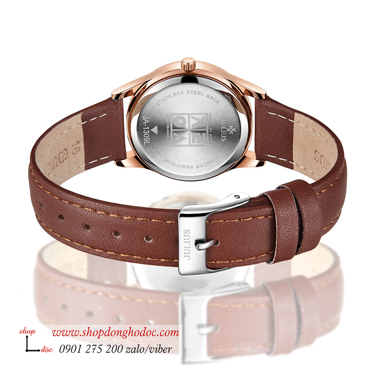 Đồng hồ nữ Julius JA 1309LC3 dây da nâu mặt tròn trắng có lịch ĐHĐ36102