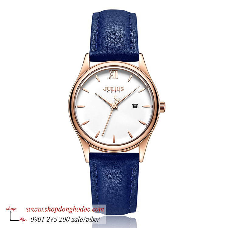 Đồng hồ nữ Julius JA 1309LA3 dây da xanh mặt tròn trắng có lịch ĐHĐ36103