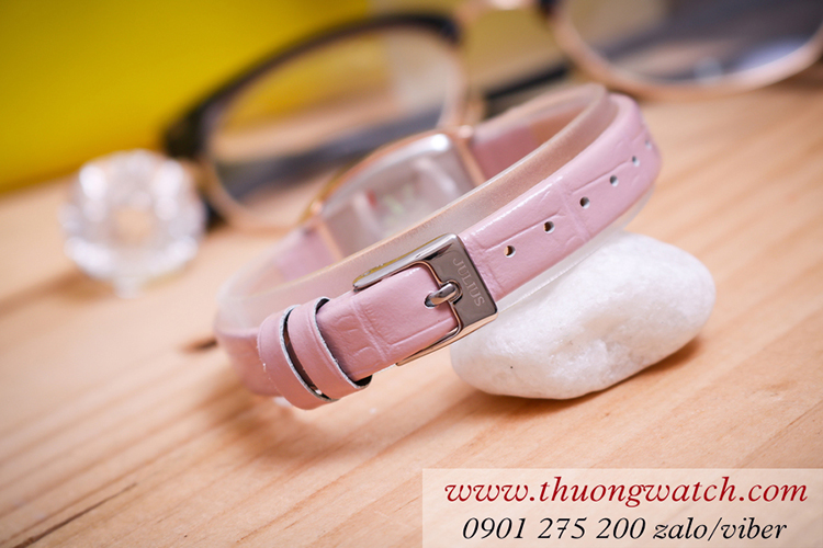 Đồng hồ nữ Julius JA 1334A dây da mặt chữ nhật oval size nhỏ hồng pastel ĐHĐ41202