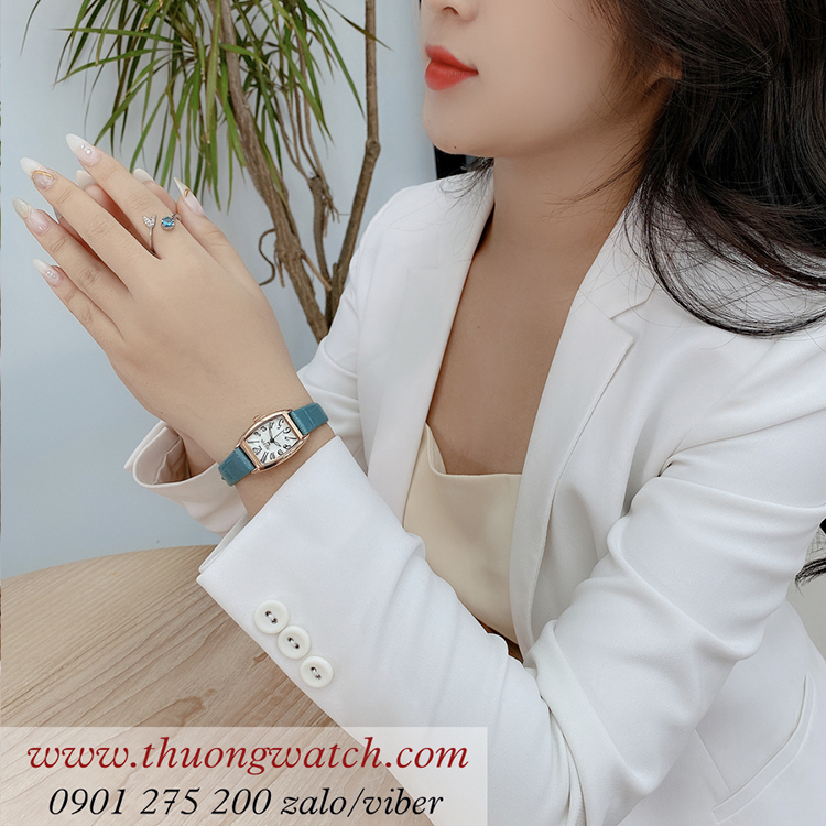 Đồng hồ nữ Julius JA 1334B dây da mặt chữ nhật oval size nhỏ xanh pastel ĐHĐ41201