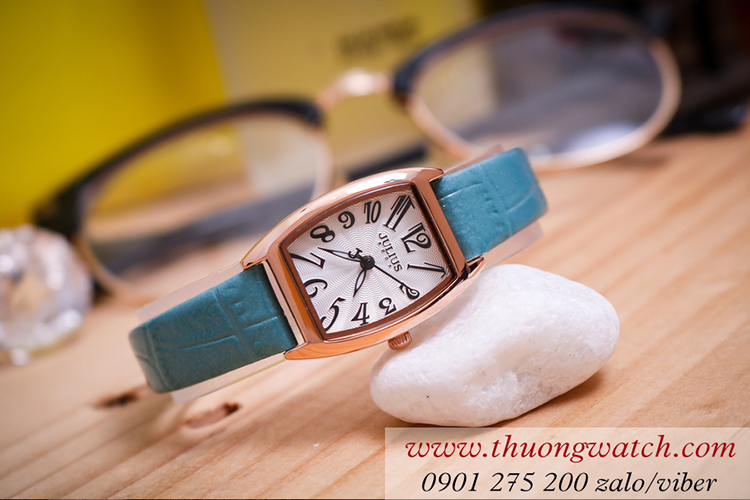 Đồng hồ nữ Julius JA 1334B dây da mặt chữ nhật oval size nhỏ xanh pastel ĐHĐ41201