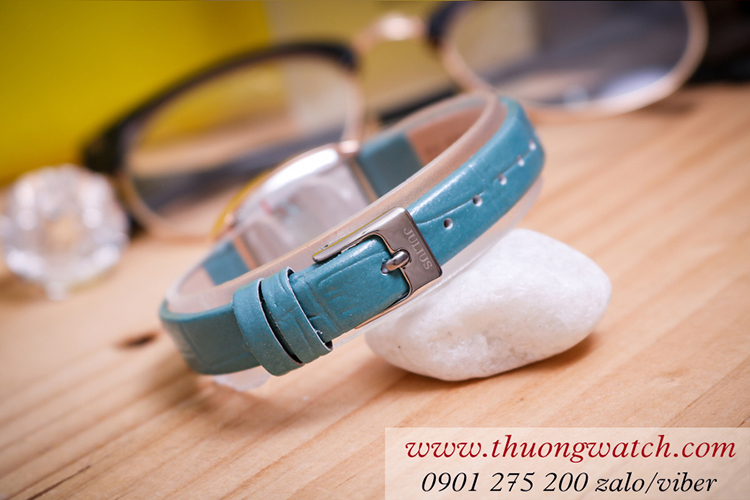Đồng hồ nữ Julius JA 1334B dây da mặt chữ nhật oval size nhỏ xanh pastel ĐHĐ41201