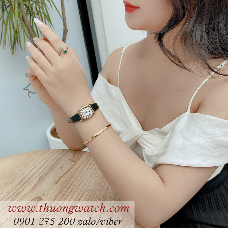 Đồng hồ nữ Julius JA 1334C dây da mặt chữ nhật oval size nhỏ xanh lục ĐHĐ41203