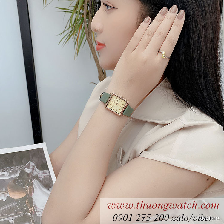 Đồng hồ nữ Julius JA 1335B dây da mặt chữ nhật xanh rêu sành điệu ĐHĐ41004