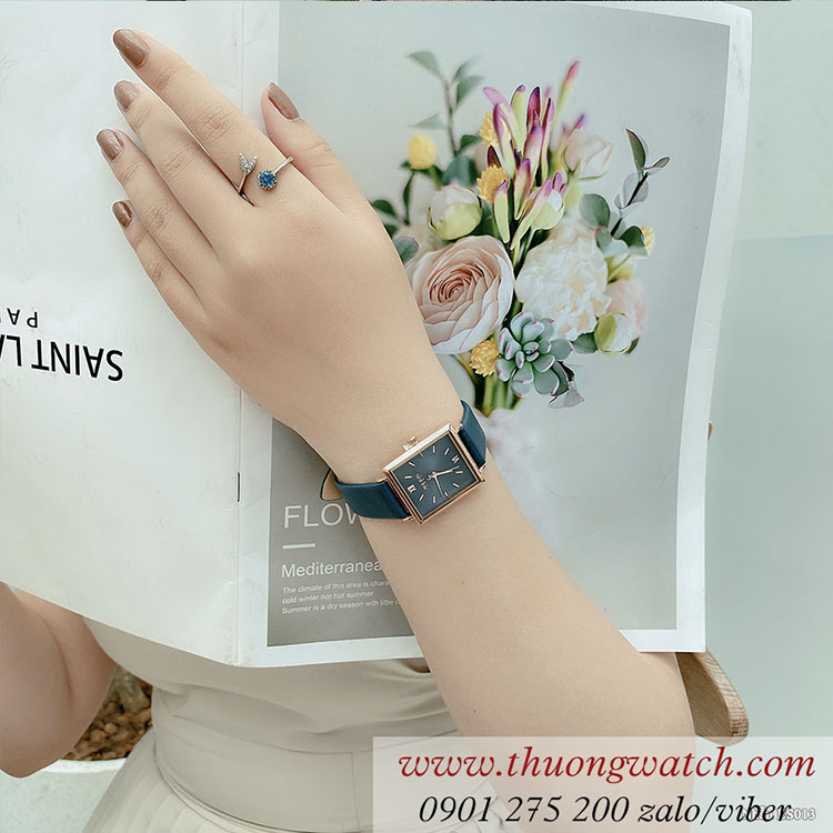 Đồng hồ nữ Julius JA 1335C dây da mặt chữ nhật xanh dương cá tính ĐHĐ41002