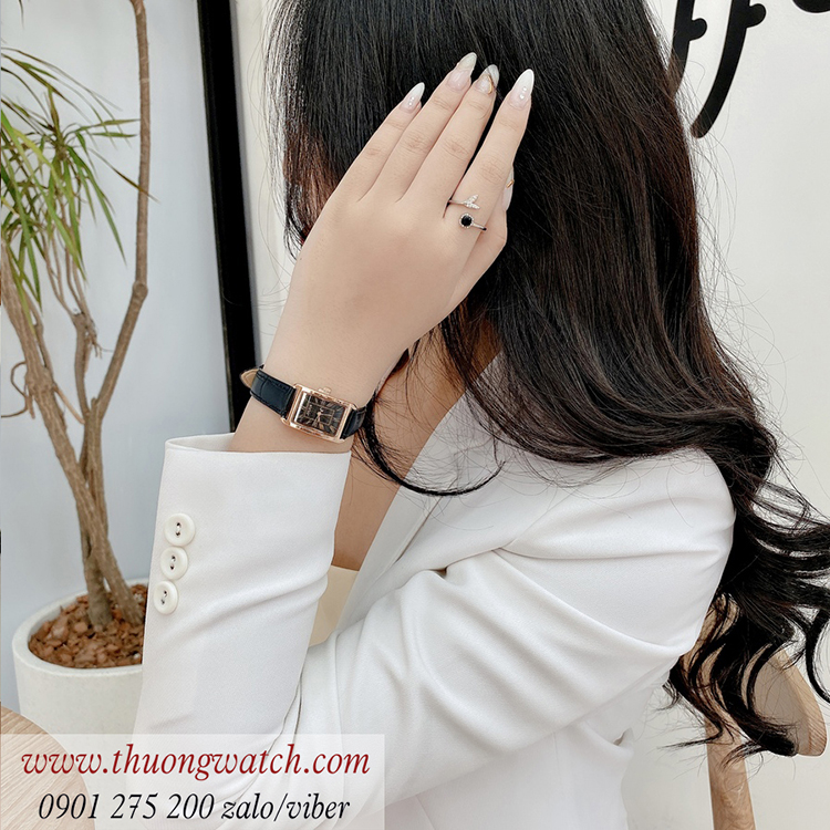 Đồng hồ nữ Julius JA 1338D dây da mặt chữ nhật size nhỏ đen thanh lịch ĐHĐ40902