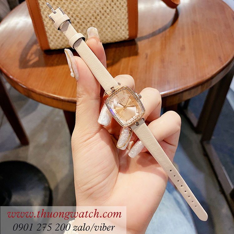 Đồng hồ nữ Julius JA 1341B dây da mặt chữ nhật màu kem thời thượng ĐHĐ40403