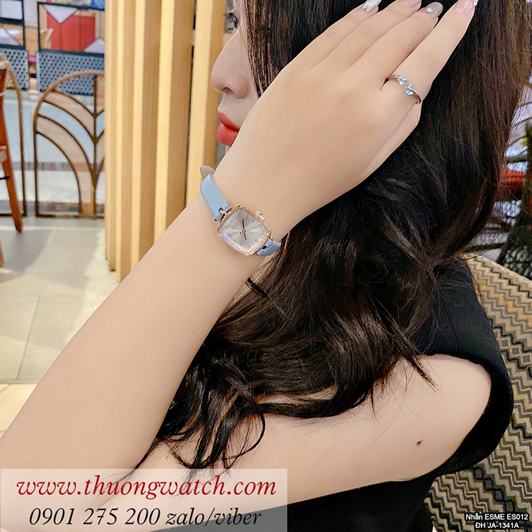 Đồng hồ nữ Julius JA 1341A dây da mặt chữ nhật xanh pastel ĐHĐ40402
