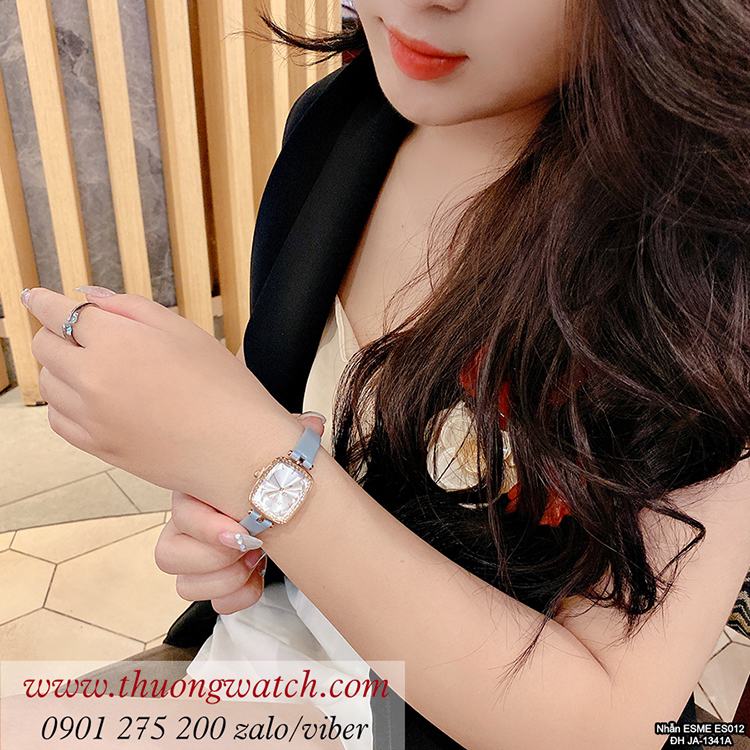Đồng hồ nữ Julius JA 1341A dây da mặt chữ nhật xanh pastel ĐHĐ40402