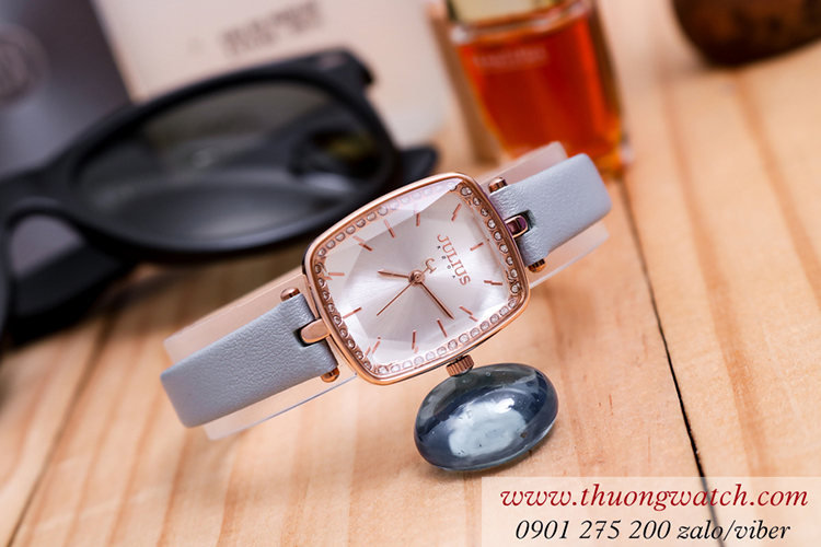 Đồng hồ nữ Julius JA 1341A dây da mặt chữ nhật xanh pastel ĐHĐ40402