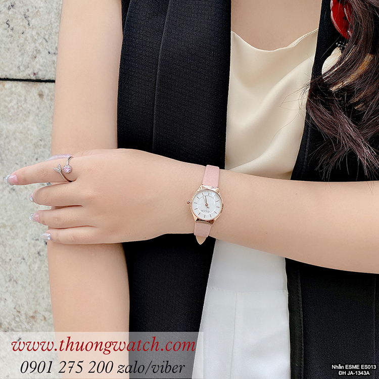 Đồng hồ nữ Julius JA 1343A dây da mặt tròn size nhỏ hồng pastel ĐHĐ40303